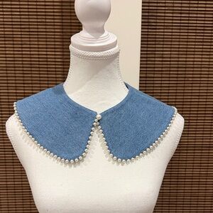 Lele Sadoughi denim and pearl faux collar EUC